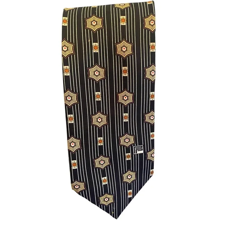 Pierre Pacha Italy 100% Silk Geometric Necktie‎ Black Art Deco Vintage